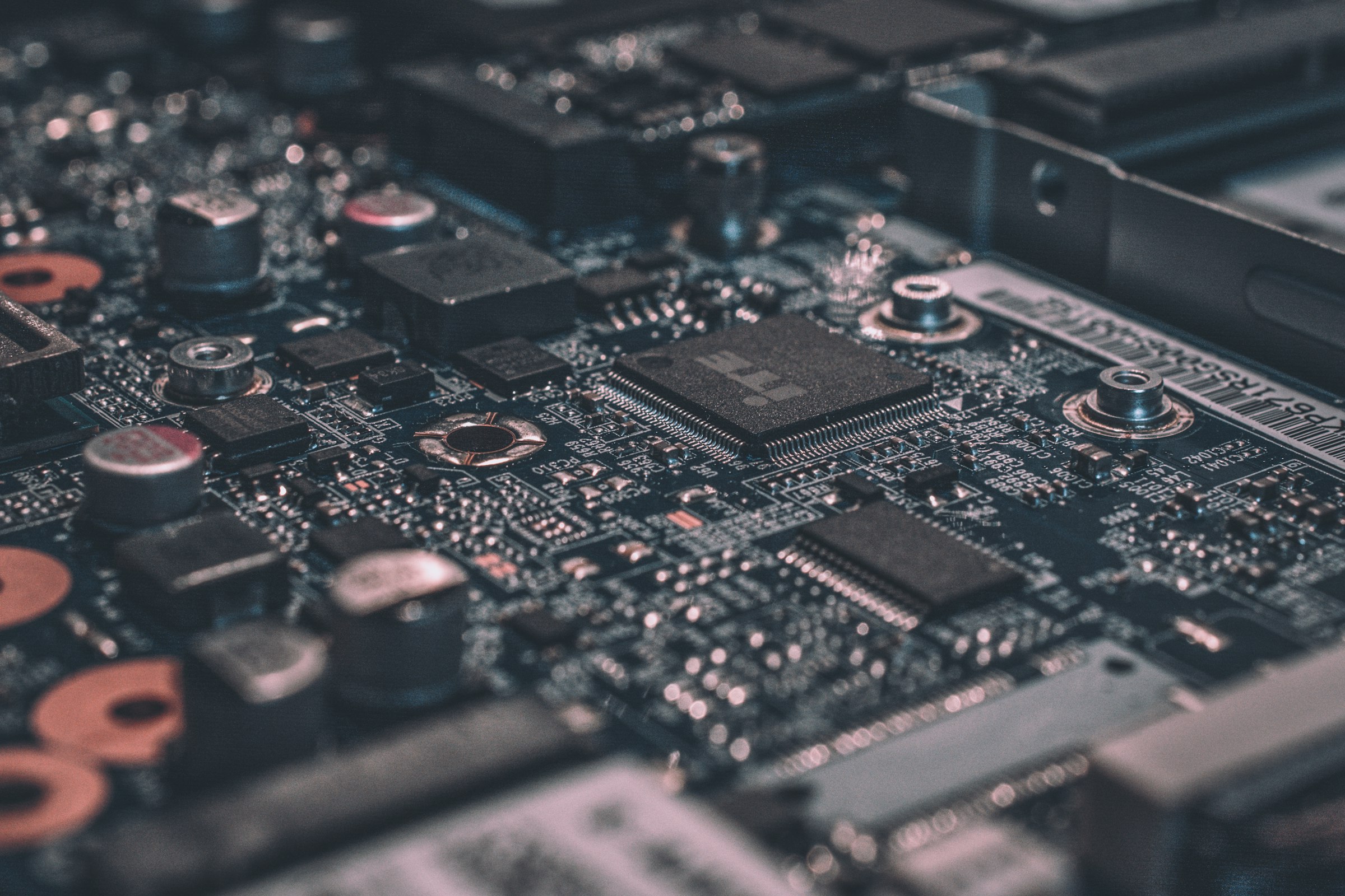 A circuit board photographed close up